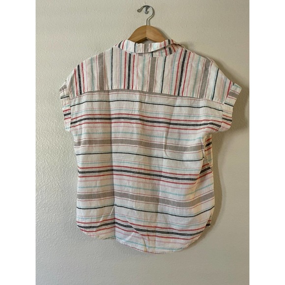 Weatherproof Vintage Size S Tie Front Top Multi Stripe Washable Linen Button Up - Picture 6 of 11